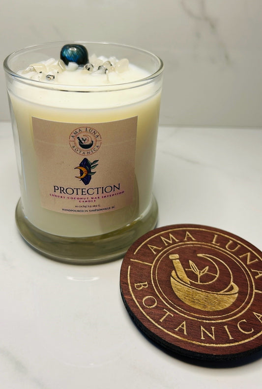 Hand-poured | Coconut Wax | 10 oz | Crystal-Infused  Protection Intention Candle